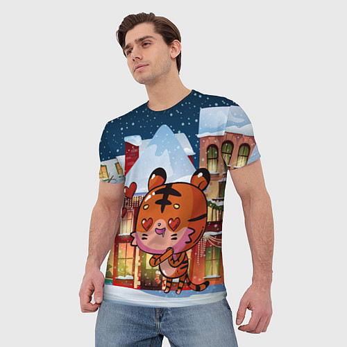 Мужская футболка Влюбленный новогодний тигренок / 3D-принт – фото 3