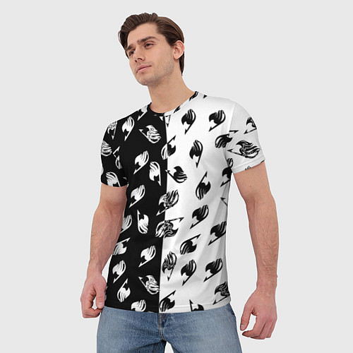 Мужская футболка FAIRY TAIL BLACK WHITE ХВОСТ ФЕИ СИМВОЛЫ ЧЁРНО БЕЛ / 3D-принт – фото 3