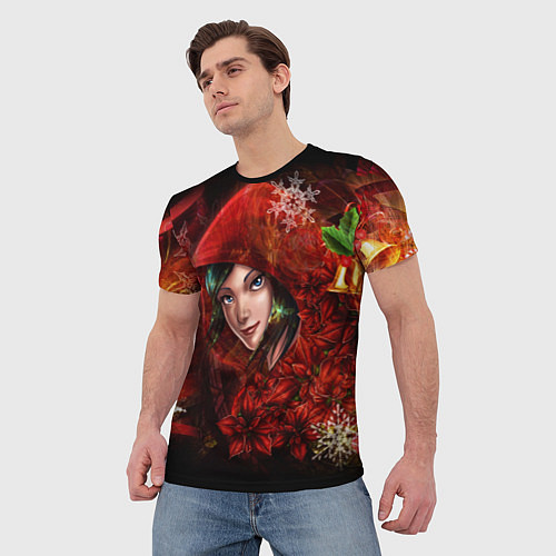 Мужская футболка КРАСНАЯ ДЕВИЦА НОВОГДНИЙ УЗОР, НОВЫЙ ГОД 2022 / 3D-принт – фото 3