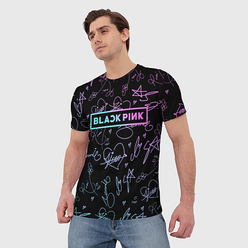 Мужская футболка NEON BLACKPINK АВТОГРАФЫ / 3D-принт – фото 3