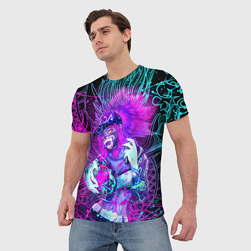 Мужская футболка KDA NEON DRAGON LEAGUE OF LEGENDS, НЕОНОВЫЕ БРЫЗГИ / 3D-принт – фото 3
