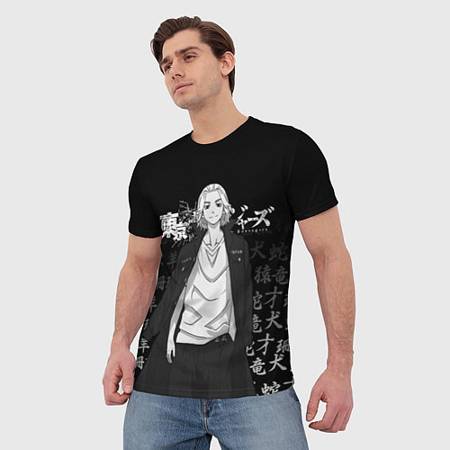 Мужская футболка MICKEY TOKYO REVENGERS ЧЁРНО БЕЛЫЙ / 3D-принт – фото 3