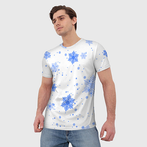 Мужская футболка Голубые снежинки падают / 3D-принт – фото 3