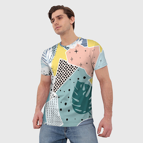 Мужская футболка Абстрактный узор с пальмовыми листами и геометрией / 3D-принт – фото 3