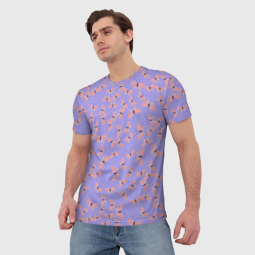 Мужская футболка Бабочки паттерн лиловый / 3D-принт – фото 3