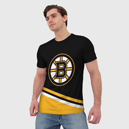 Мужская футболка Бостон Брюинз, Boston Bruins Диагональные полосы / 3D-принт – фото 3