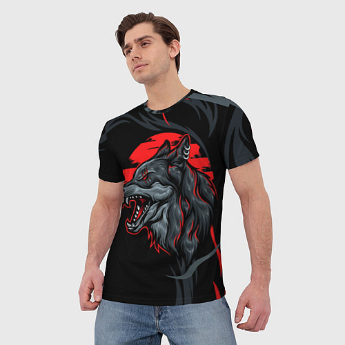Мужская футболка Дикий волк на закате / 3D-принт – фото 3