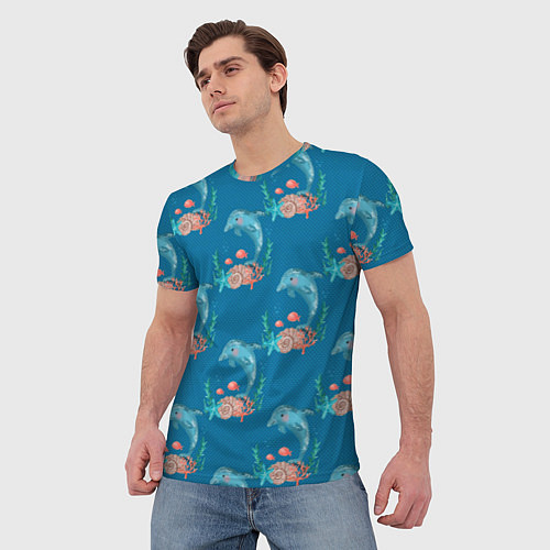 Мужская футболка Дельфины Море паттерн / 3D-принт – фото 3