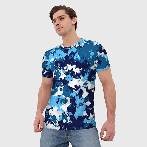 Мужская футболка Сине-бело-голубой камуфляж / 3D-принт – фото 3