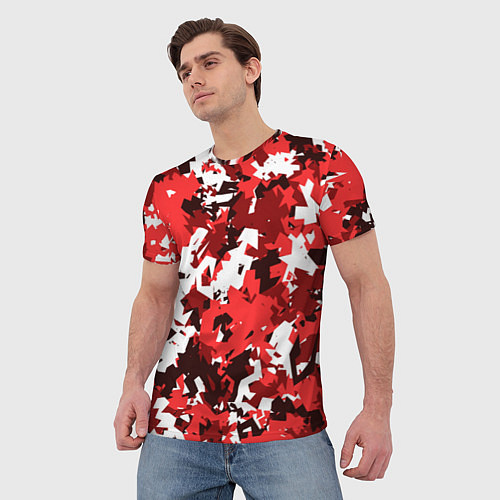 Мужская футболка Красно-белый камуфляж / 3D-принт – фото 3