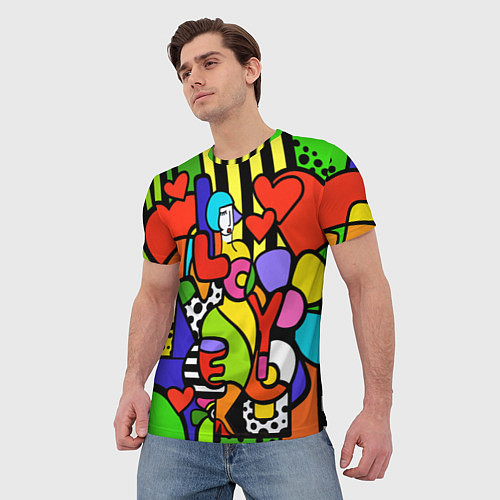 Мужская футболка Romero Britto - love you / 3D-принт – фото 3