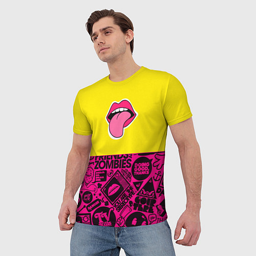 Мужская футболка Sticker bombing - язык / 3D-принт – фото 3