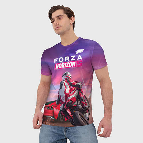 Мужская футболка Forza Horizon 5 - sports car and bike / 3D-принт – фото 3