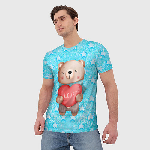 Мужская футболка Мишка с валентинкой 14 февраля / 3D-принт – фото 3