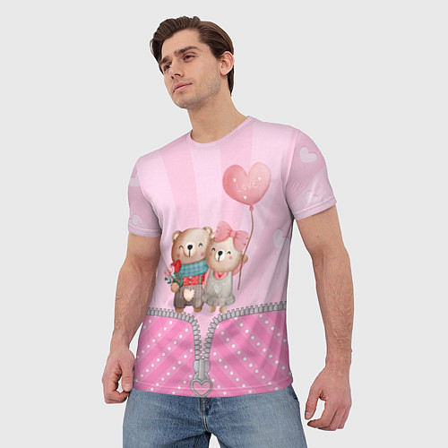 Мужская футболка Мишки на молнии 14 февраля / 3D-принт – фото 3