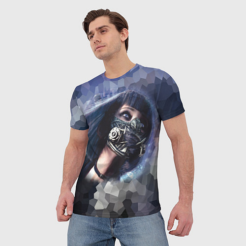 Мужская футболка Девушка в кибер-маске / 3D-принт – фото 3