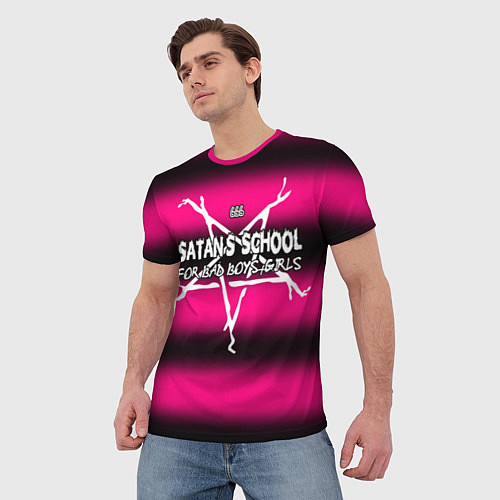 Мужская футболка Satan school for bad boys and girls pink / 3D-принт – фото 3
