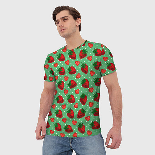 Мужская футболка Клубника на зеленом фоне / 3D-принт – фото 3
