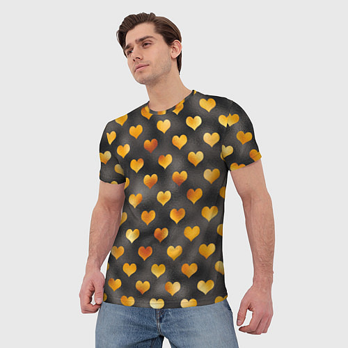 Мужская футболка Сердечки Gold and Black / 3D-принт – фото 3