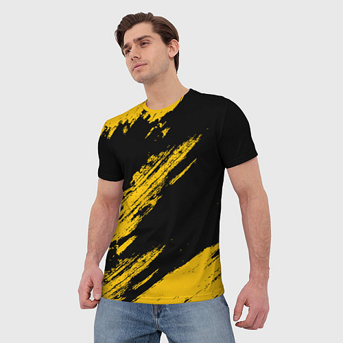 Мужская футболка BLACK AND YELLOW GRUNGE ГРАНЖ / 3D-принт – фото 3