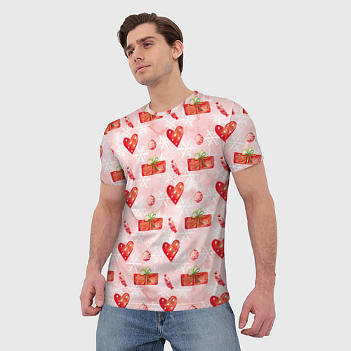 Мужская футболка Подарки и сердечки / 3D-принт – фото 3