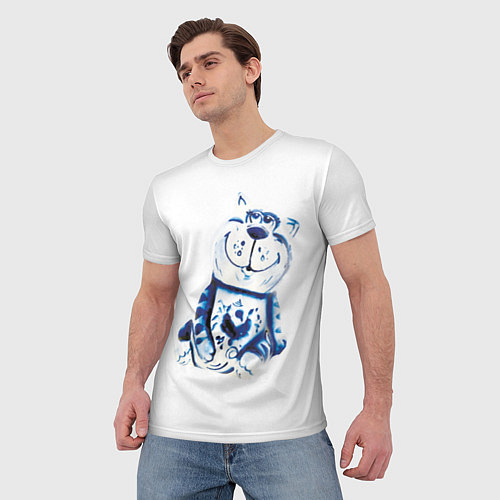 Мужская футболка Gzhel the cat / 3D-принт – фото 3