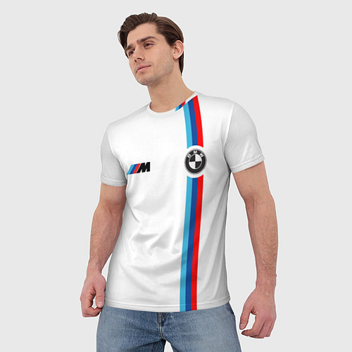 Мужская футболка БМВ 3 STRIPE BMW WHITE / 3D-принт – фото 3