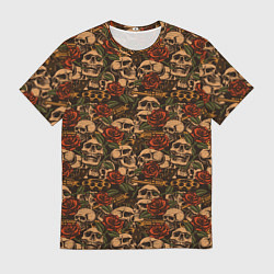 Футболка мужская Черепа с оружием и розами, цвет: 3D-принт