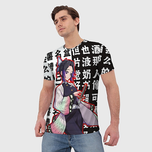 Мужская футболка Шинобу Кочо и иероглифы Клинок рассекающий демонов / 3D-принт – фото 3