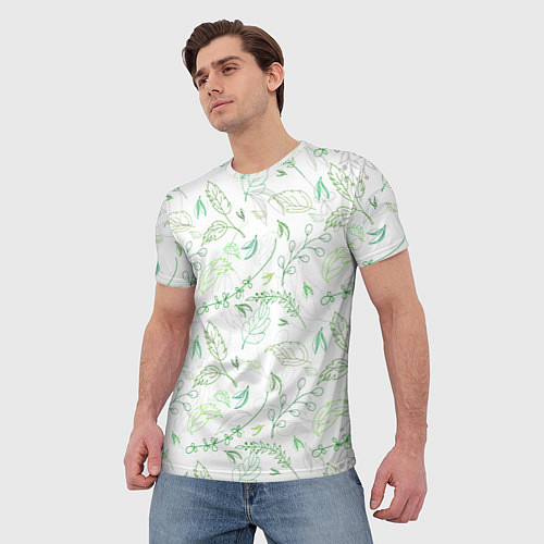 Мужская футболка Хаос из зелёных веток и листьев / 3D-принт – фото 3