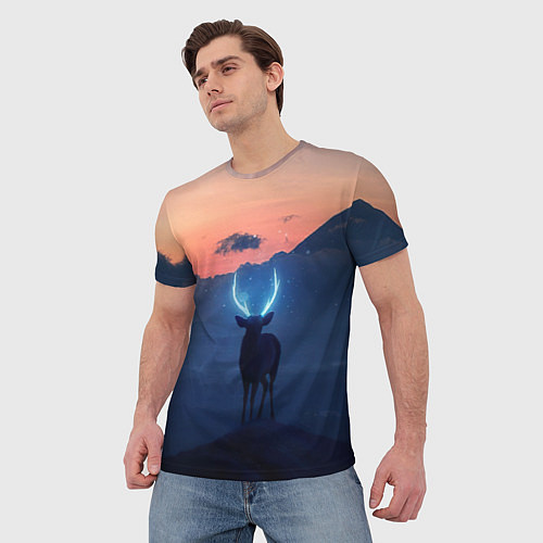 Мужская футболка Олень с неоновыми рогами / 3D-принт – фото 3