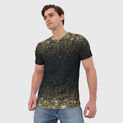 Мужская футболка Золотые блестки на темном фоне Сияющий глиттер, бл / 3D-принт – фото 3
