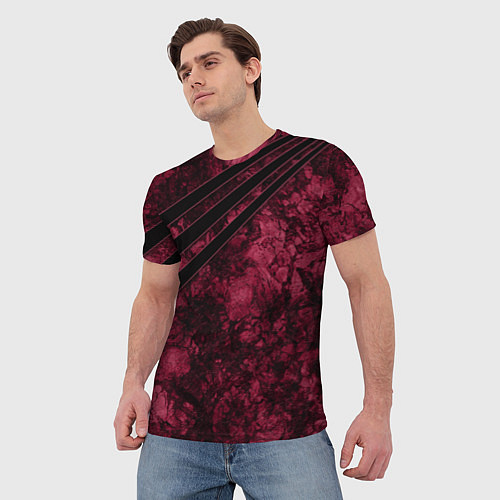 Мужская футболка Мраморный бордовый текстурированный узор / 3D-принт – фото 3