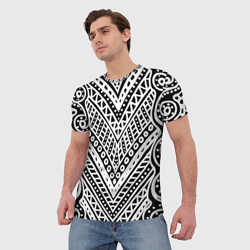 Мужская футболка Абстракция черно-белая Волны, полосы, вензеля Моно / 3D-принт – фото 3