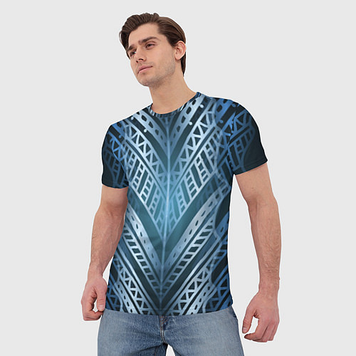 Мужская футболка Неоновый абстрактный узор Синий и голубой неон на / 3D-принт – фото 3