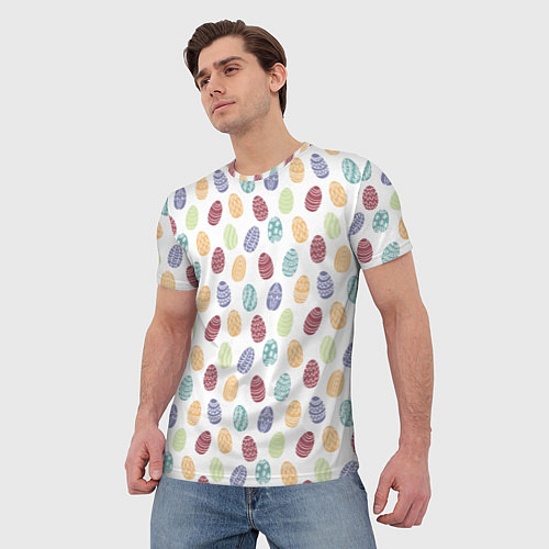 Мужская футболка Пасхальные яйца Паттерн на белом фоне / 3D-принт – фото 3