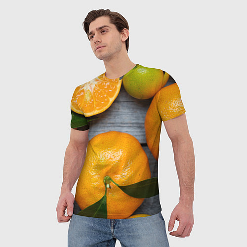 Мужская футболка Мандаринки на деревянном столе / 3D-принт – фото 3