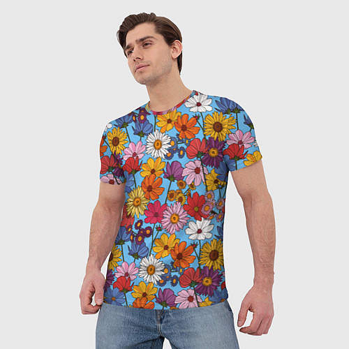 Мужская футболка Ромашки-лютики / 3D-принт – фото 3