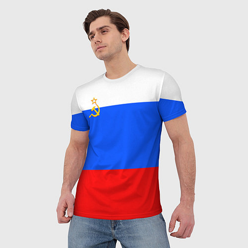 Мужская футболка Флаг России с серпом и молотом / 3D-принт – фото 3