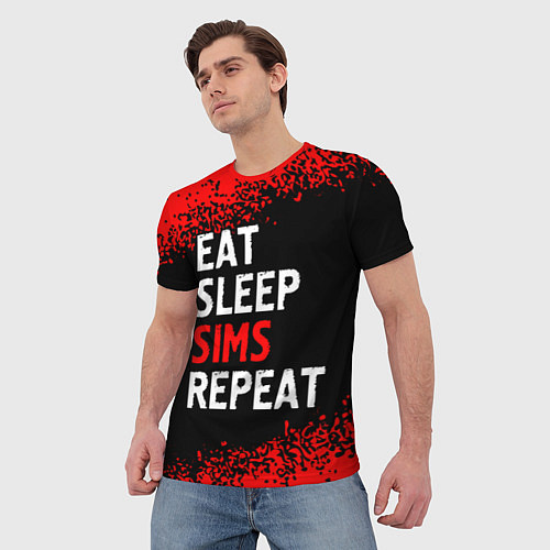 Мужская футболка Eat Sleep Sims Repeat Краска / 3D-принт – фото 3