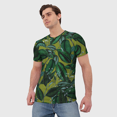 Мужская футболка Цветы Тёмная Листва / 3D-принт – фото 3
