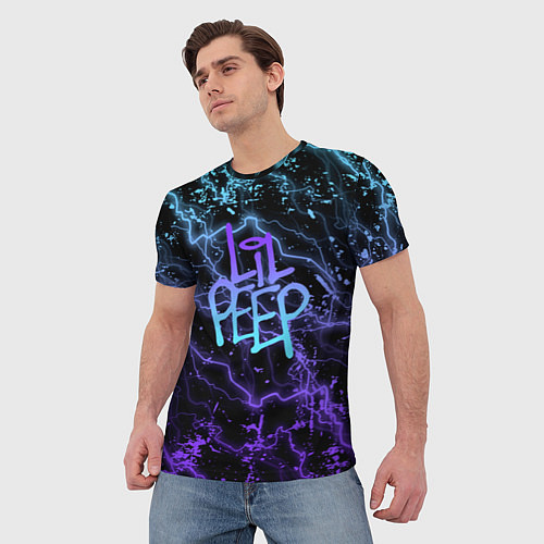Мужская футболка Lil peep neon молнии / 3D-принт – фото 3