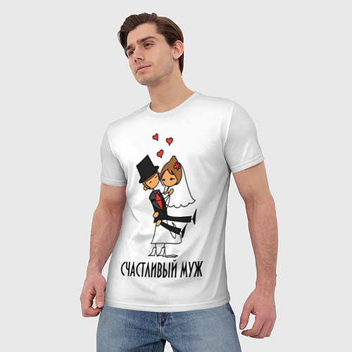 Мужская футболка Счастливый Муж Свадьба / 3D-принт – фото 3