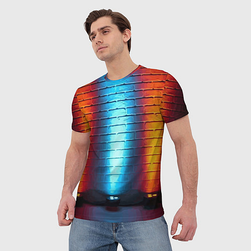 Мужская футболка Кирпичная стена Неон / 3D-принт – фото 3