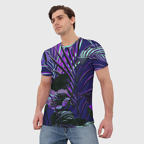Мужская футболка Цветы Тропики Ночью / 3D-принт – фото 3