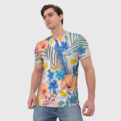 Мужская футболка Цветы Яркие Тропические / 3D-принт – фото 3
