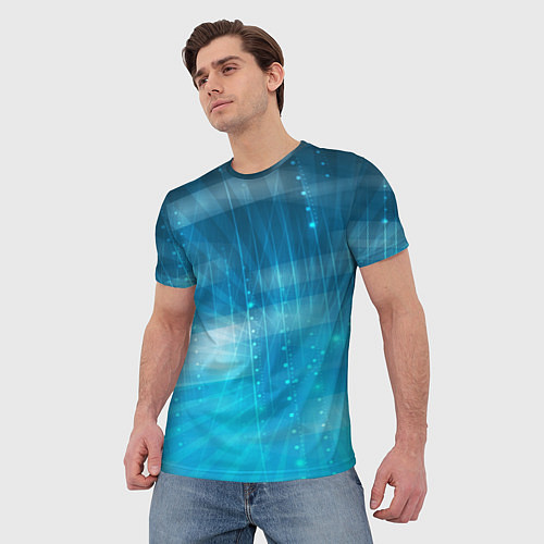 Мужская футболка Линии на голубом фоне / 3D-принт – фото 3
