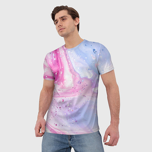 Мужская футболка Абстрактные краски голубой, розовый / 3D-принт – фото 3