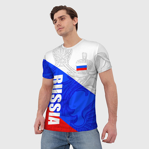 Мужская футболка RUSSIA - SPORTWEAR - ТРИКОЛОР / 3D-принт – фото 3