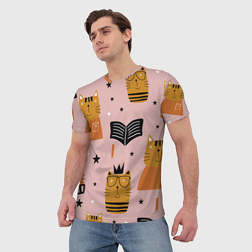 Мужская футболка ЗАБАВНЫЕ КОТИКИ FUNNY CATS / 3D-принт – фото 3